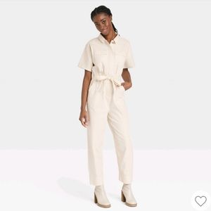 Cream Short Sleeve Button Front Jumpsuit / Boilersuit Universal Thread Size 8